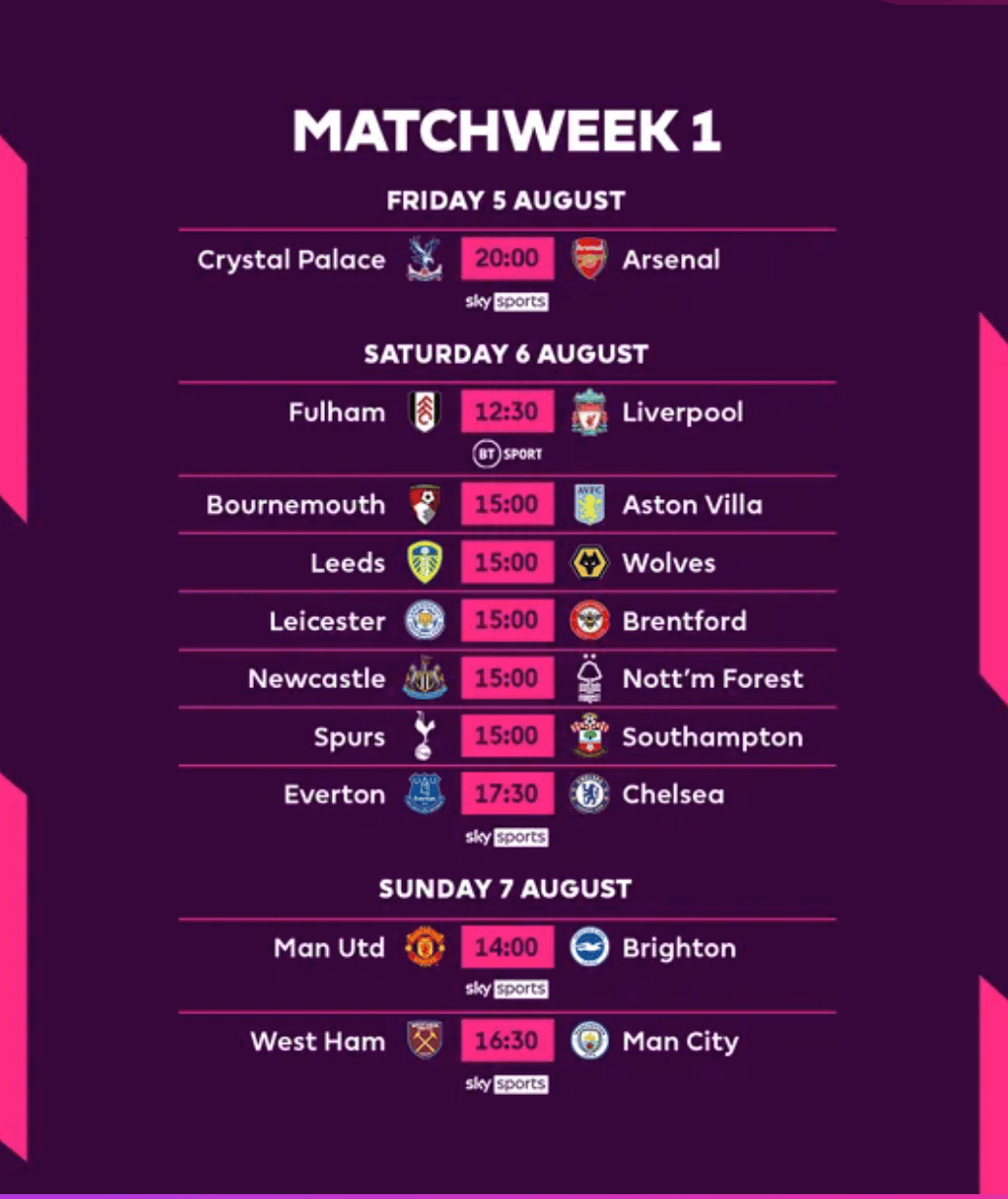 Premier League Football Fixtures 2022 2023 June 2024